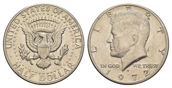 США 1/2 доллара (50 центов) 1972 D, Джон Кеннеди KM 202b медь плакированная медно-никелем aUNC 189-926