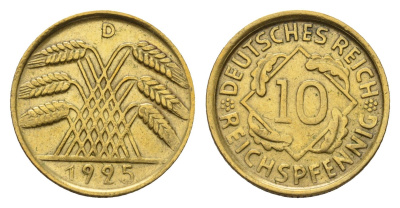 Германия 10 рейхспфеннигов 1925 D KM 40, J. 317 алюминиевая бронза 54-564