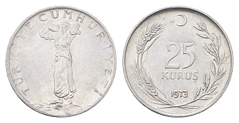 Турция 25 курушей 1973 KM 892.3 нержавеющая сталь 4706-1132