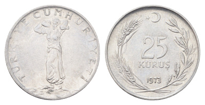 Турция 25 курушей 1973 KM 892.3 нержавеющая сталь 4706-1132