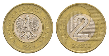 Польша 2 злотых 1994 Y 283 биметалл 4633-112