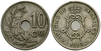 Бельгия 10 сантимов 1903 Belgique KM 48 медно-никель 4172-732