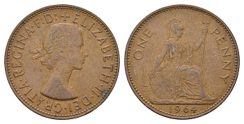 Великобритания 1 пенни 1964 Елизавета II (1952-2022) KM 897, Spink 4157 бронза 4672-445
