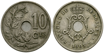 Бельгия 10 сантимов 1903 Belgique KM 48 медно-никель 4172-732