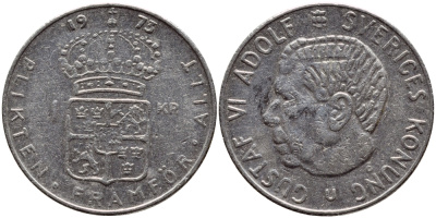 Швеция 1 крона 1973 Густав VI Адольф (1950-1973) KM 826а медь плакированная медно-никелем 4395-313