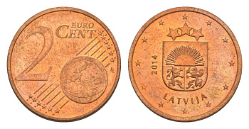 Латвия 2 евроцента 2014 KM 151 сталь плакированная медью UNC 4630-458
