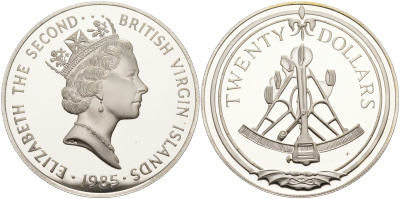Британские Виргинские острова 20 долларов 1985 секстант KM 50 серебро  PROOF  1095-2-33