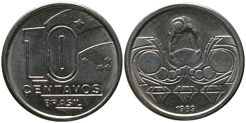 Бразилия 10 сентаво 1989 KM 613, Schon 122 нержавеющая сталь 4576-143
