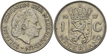 Нидерланды 1 гульден 1957 Юлиана (1948-1980) KM 184 серебро 98-1134