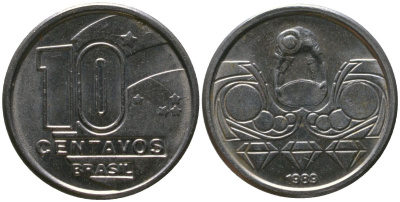 Бразилия 10 сентаво 1989 KM 613, Schon 122 нержавеющая сталь 4576-143