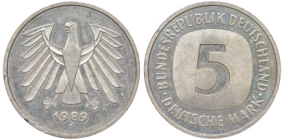 ФРГ 5 марок 1989 J KM 140.1 медно-никель 4137-1031