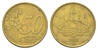 Италия 50 евроцентов 2002 R, Конная статуя Марка Аврелия KM 215 нордик 4629-342