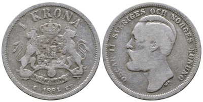 Швеция 1 крона 1884 EB, Оскар II (1872-1907) король Швеции и Норвегии KM 747 серебро 4178-447