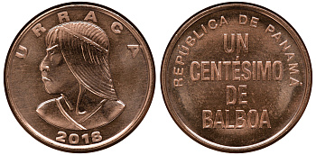 Панама 1 сентесимо 2018 Уррака KM NEW цинк плакированный медью UNC M52-5