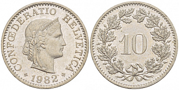 Швейцария 10 раппенов 1982 KM 27 медно-никель 51-352
