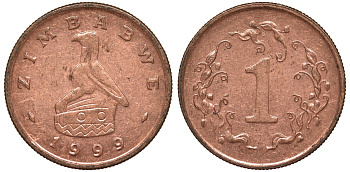 Зимбабве 1 цент 1999 птица-идол KM 1a сталь плакированная бронзой 4164-546