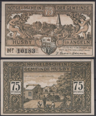 Хусби 75 пфеннигов 1921 бумага UNC (пресс) 8595-18-1-1