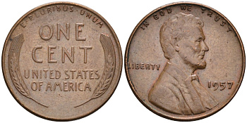 США 1 цент 1957 Линкольн KM A132 бронза 4580-367