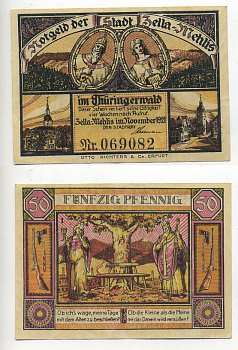 ЦЕЛЛЕ-МЕХЛИЦ 50 ПФЕННИГОВ 1921 НОТГЕЛЬД, ЗЕМЛЯ ТЮРИНГИЯ, НОЯБРЬ 1921 Grabowski 1468.1 бумага 6317-31-2-1
