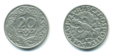 Польша 20 грошей 1923 w KM 12, Parchimowicz 105 никель 4383-169