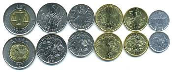 Эфиопия лот из 6 монет 2004-2010 (1, 5, 10, 25, 50 центов, 1 бырр) UNC N3-14