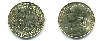 ФРАНЦИЯ 20 САНТИМОВ 1994 KM 930 медь алюминий никель 25-433