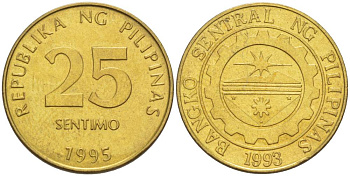 ФИЛИППИНЫ 25 СЕНТИМО 1995 KM 271 латунь 4544-541