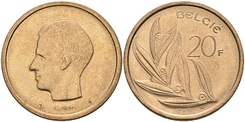 Бельгия 20 франков 1982 Belgie KM 160 никель бронза UNC 189-945