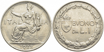 ИТАЛИЯ 1 ЛИРА 1928 KM 62 никель 3856-924