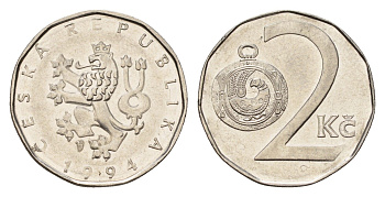 Чехия 2 кроны 1994 KM 9 сталь плакированная никелем 192-862