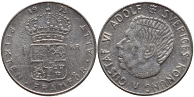 Швеция 1 крона 1973 Густав VI Адольф (1950-1973) KM 826а медь плакированная медно-никелем 4395-243