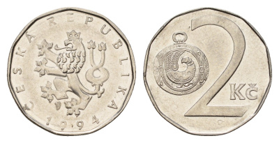 Чехия 2 кроны 1994 KM 9 сталь плакированная никелем 192-862