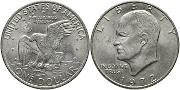 США 1 доллар 1972 Президент Эйзенхауэр, лунный орел KM 203 медь плакированная медно-никелем 93-834