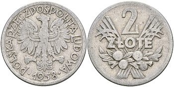 Польша 2 злотых 1958 MW KM 46, Parchimowicz 216a алюминий 4364-1717