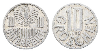 Австрия 10 грошей 1953 KM 2878 алюминий 4705-513