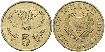 Кипр 5 центов 1988 KM 55.2 никель латунь 4141-942