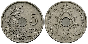 Бельгия 5 сантимов 1913 Belgique KM 66 медно-никель 4173-446