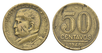 Бразилия 50 сентаво 1948 Эурику Дутра KM 563 алюминиевая бронза 4664-529