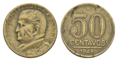 Бразилия 50 сентаво 1948 Эурику Дутра KM 563 алюминиевая бронза 4664-529