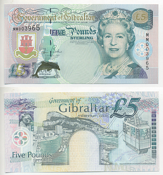 ГИБРАЛТАР 5 ФУНТОВ 2000 МИЛЛЕНИУМ Pick 29 бумага UNC (ПРЕСС) 7220-35-3-1