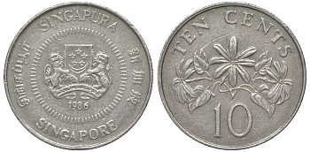 Сингапур 10 центов 1986 KM 51 медно-никель 4596-361