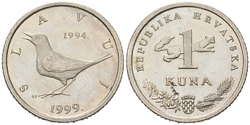 Хорватия 1 куна 1999 5 лет национальной валюте (1994-1999) KM 9.2 медь цинк никель UNC 186-134