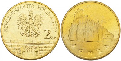 Польша 2 злотых 2007 MW, серия польские города, Ломжа (Lomza) KM 616 латунь UNC M13-11