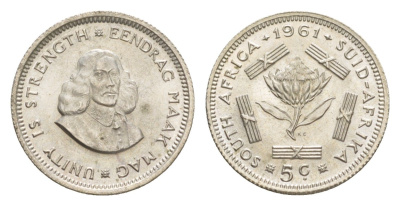 ЮАР 5 центов 1961 KM 59 серебро UNC 4636-326