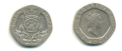 Великобритания 20 пенсов 1987 Елизавета II (1952-2022) KM 939, Spink 4361 (G2) медно-никель 59-416