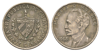 Куба 20 сентаво 1968 Хосе Марти KM 31, Y 25, Schoen 29 медно-никель 4163-635