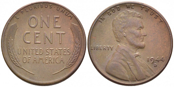 США 1 ЦЕНТ 1944 D ЛИНКОЛЬН KM А132 медь цинк 105-1113