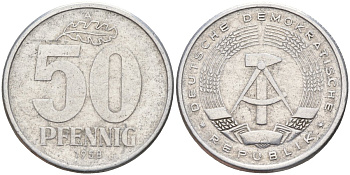 ГДР 50 пфеннигов 1958 A KM 12.1 алюминий 4143-752