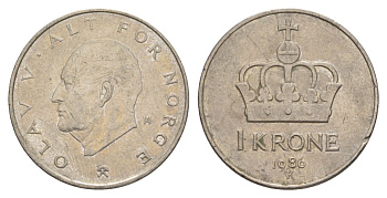 Норвегия 1 крона 1986 Улаф V (1957-1991) KM 419 медно-никель 4635-724