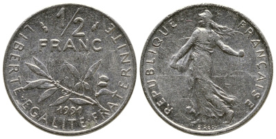 Франция 1/2 франка 1991 сеятель KM 931.1 никель 93-1425